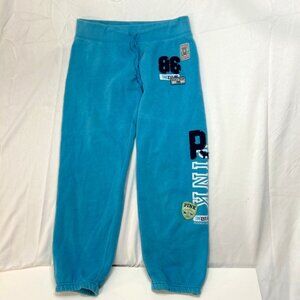 Y2K VICTORIA’S SECRET PINK Light Blue Sweatpants, Several Patches, Logo Sz Small